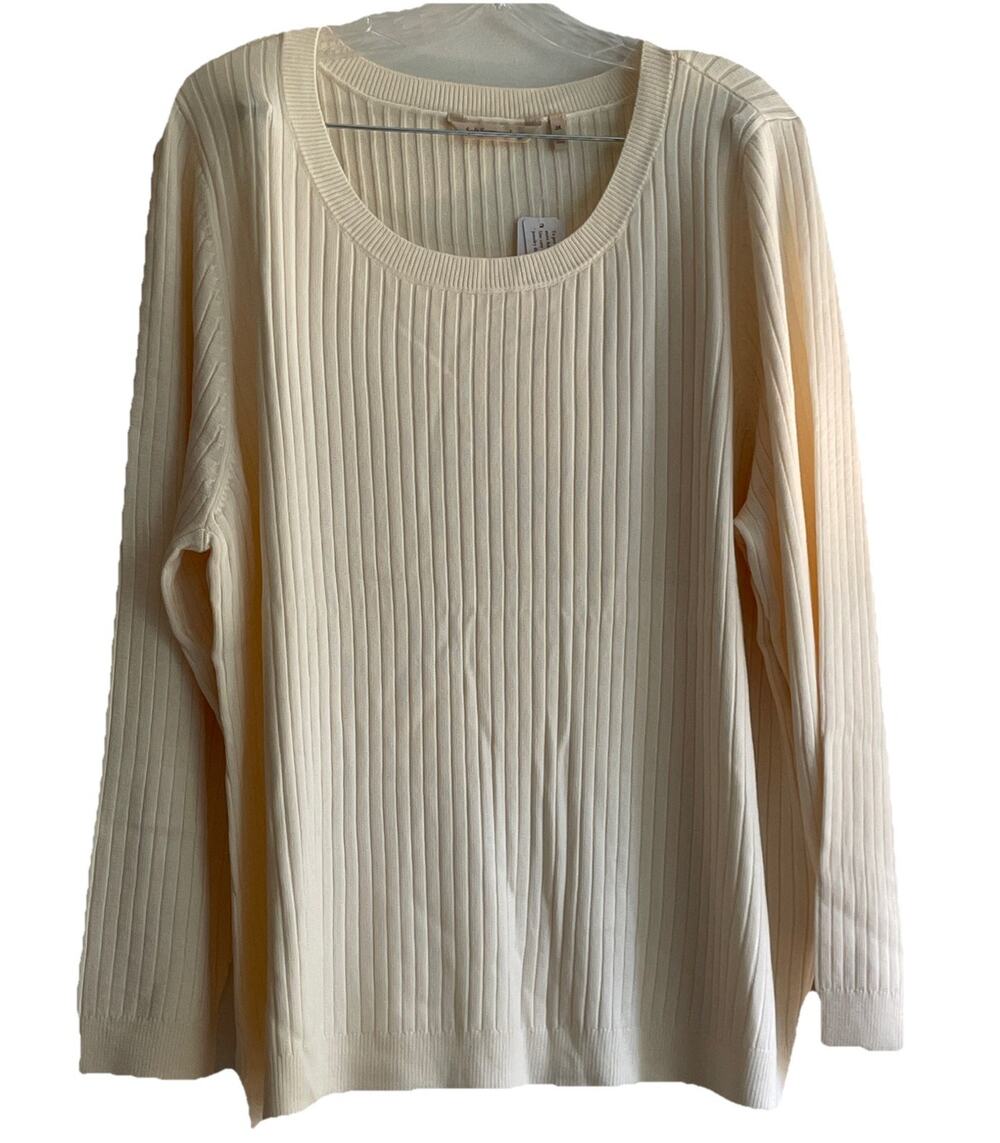 Soft Surroundings Soft Essential Ribbed Pullover Sweater Ivory Pearl Sz 2X 22W